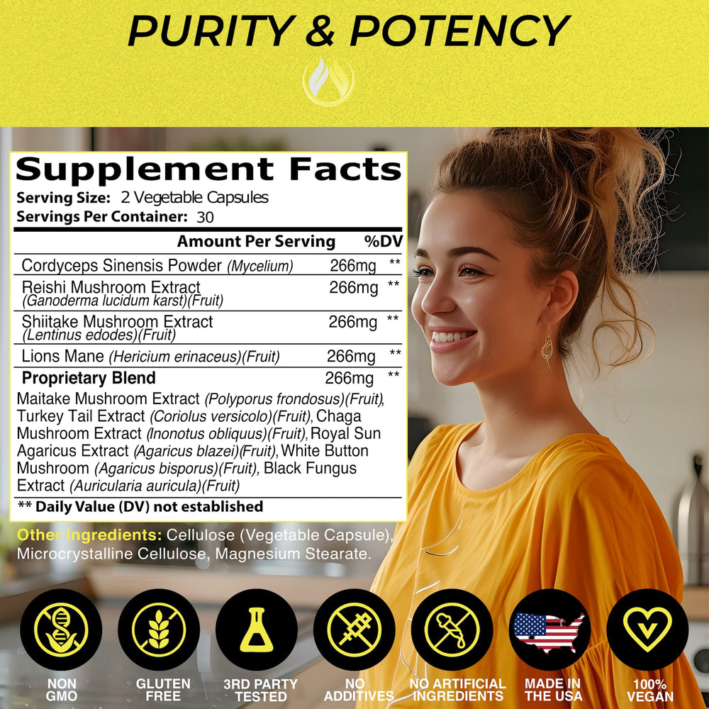 The Enclare Nutrition Mushroom 10in1 label close-up — ingredients overview.
