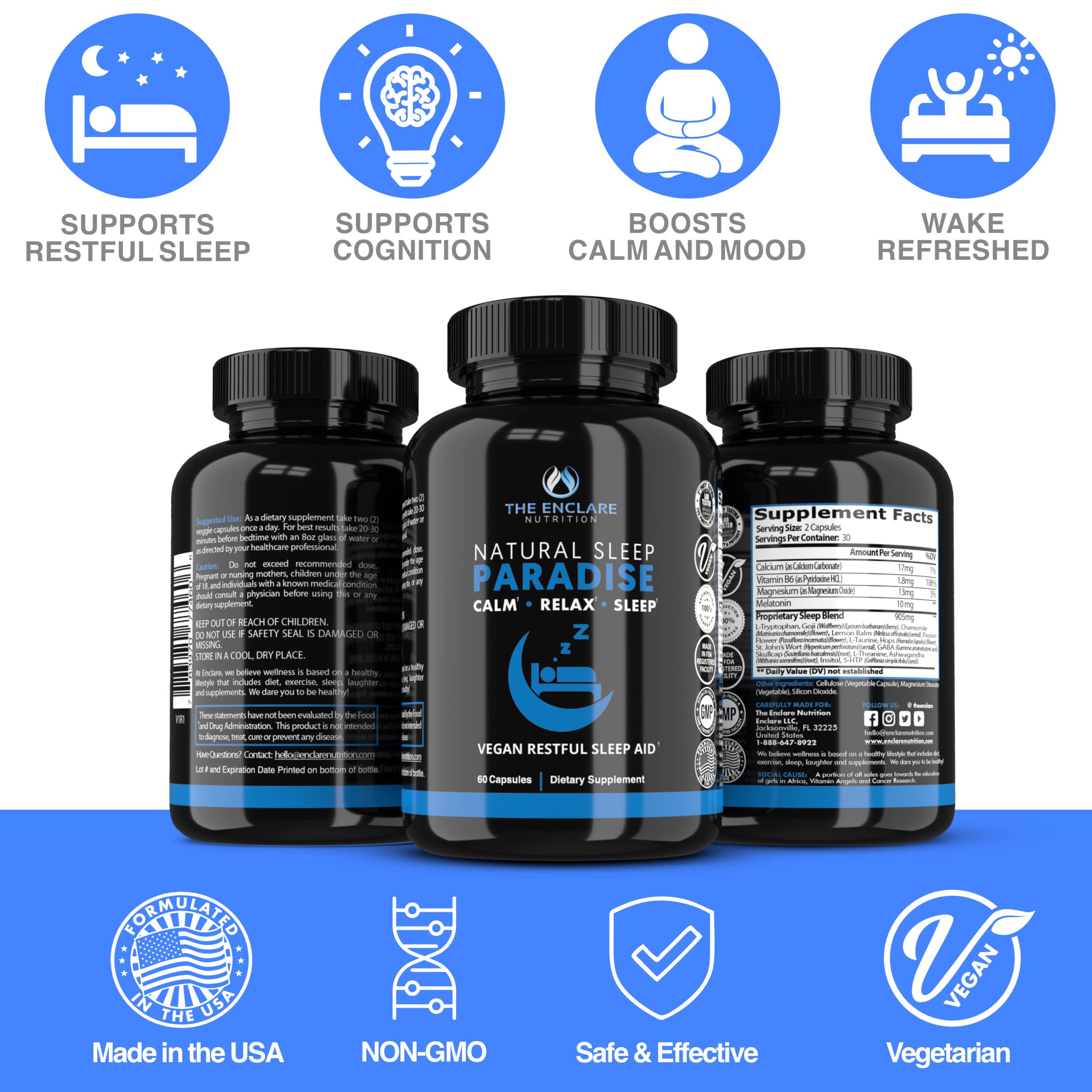THE ENCLARE NUTRITION nighttime relaxation capsules in a bottle