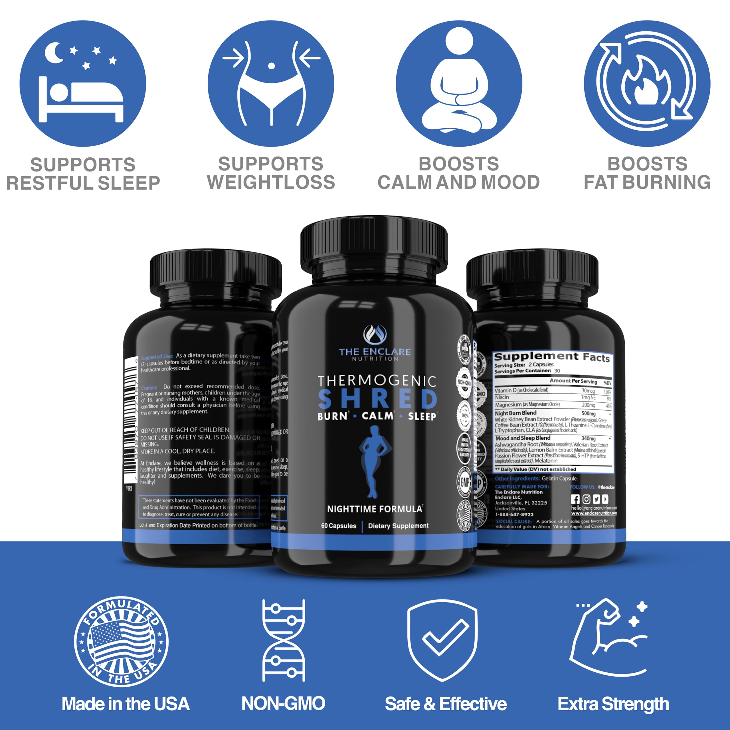 The Enclare Nutrition Thermogenic Shred glass with pills invites daily routine.