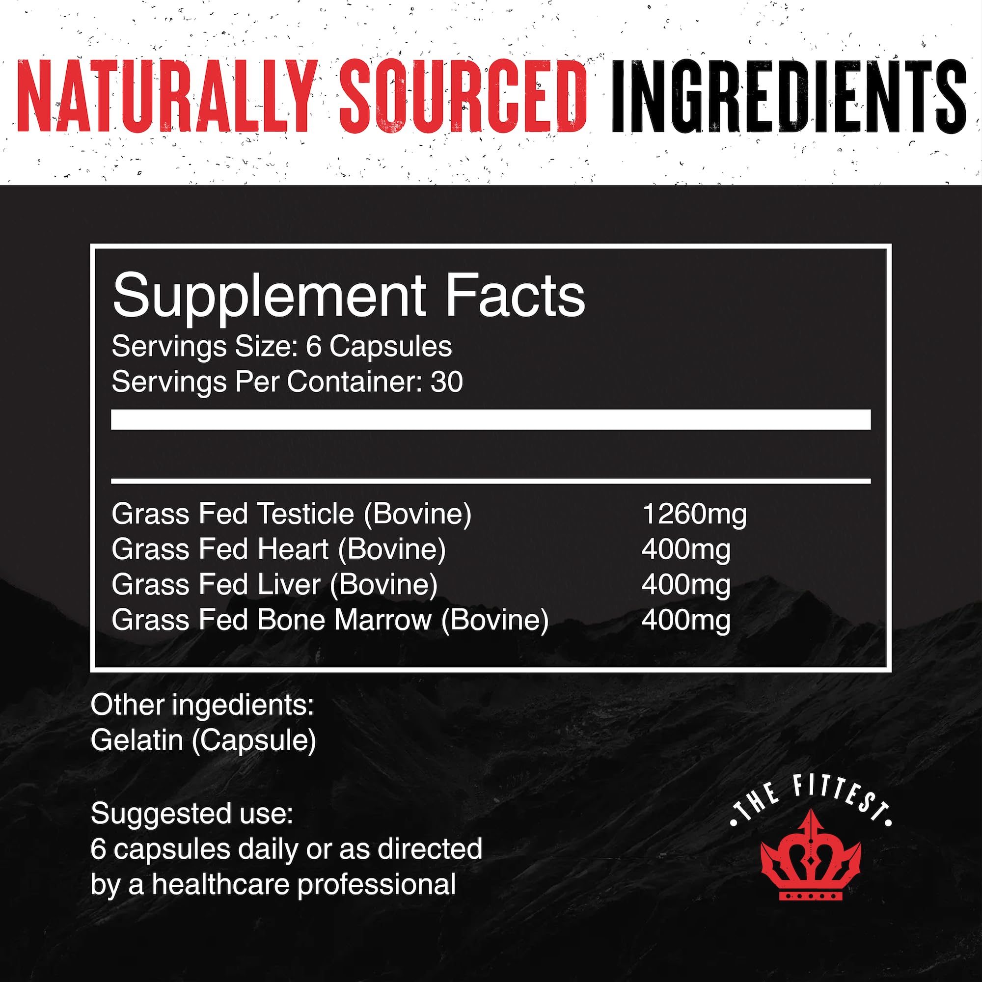 The Fittest King testicle capsules illustrate the organ blend