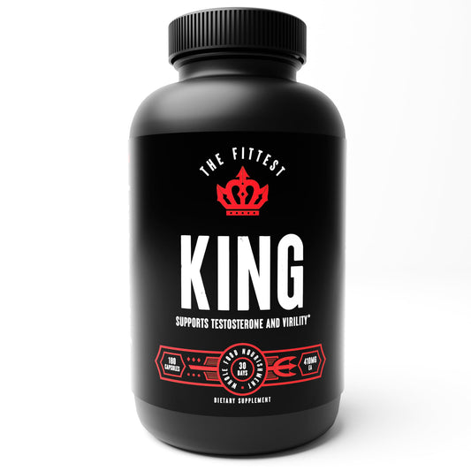 The Fittest King bottle front view for energy and stamina