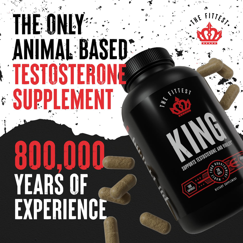 The Fittest King capsules closeup highlights supplement format