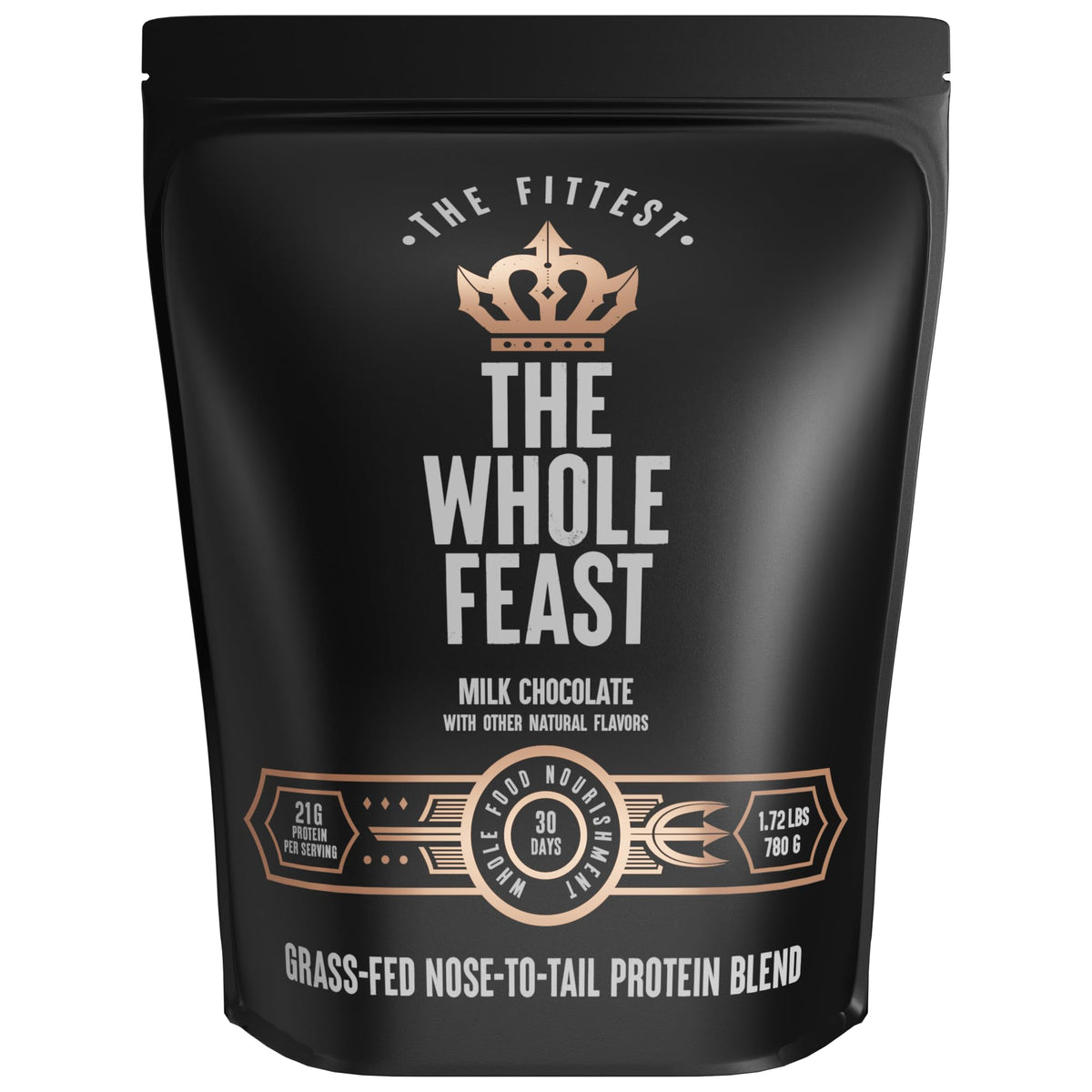 The Fittest Ever Whole Feast beef protein powder milk chocolate tub supports daily protein intake