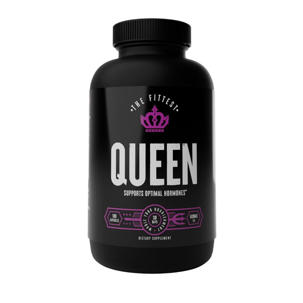 The Fittest Queen Organ bottle front showing hormone support and energy potential.