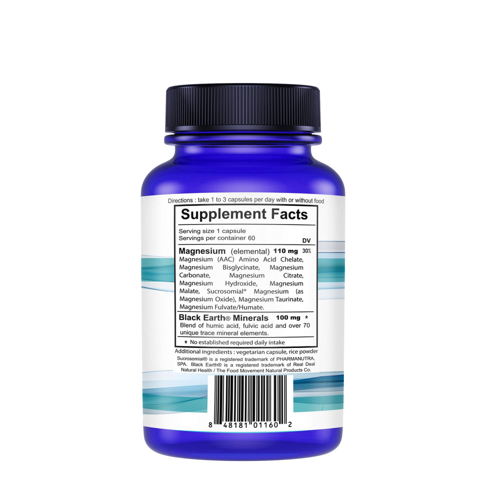 Black Earth Magnesium Essential Nine capsules close-up highlighting bioactive forms