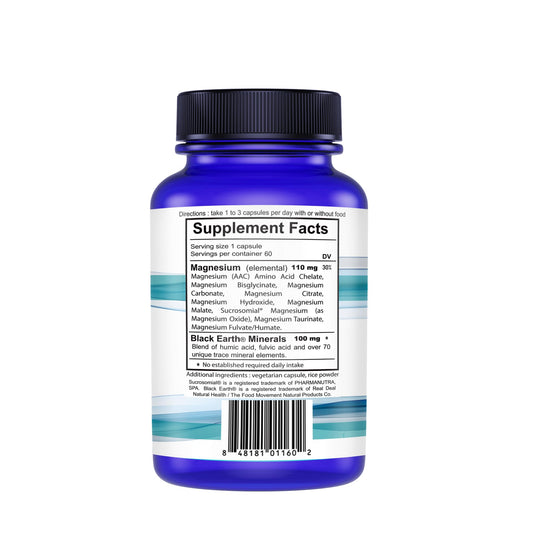 Black Earth Magnesium Essential Nine capsules close-up highlighting bioactive forms