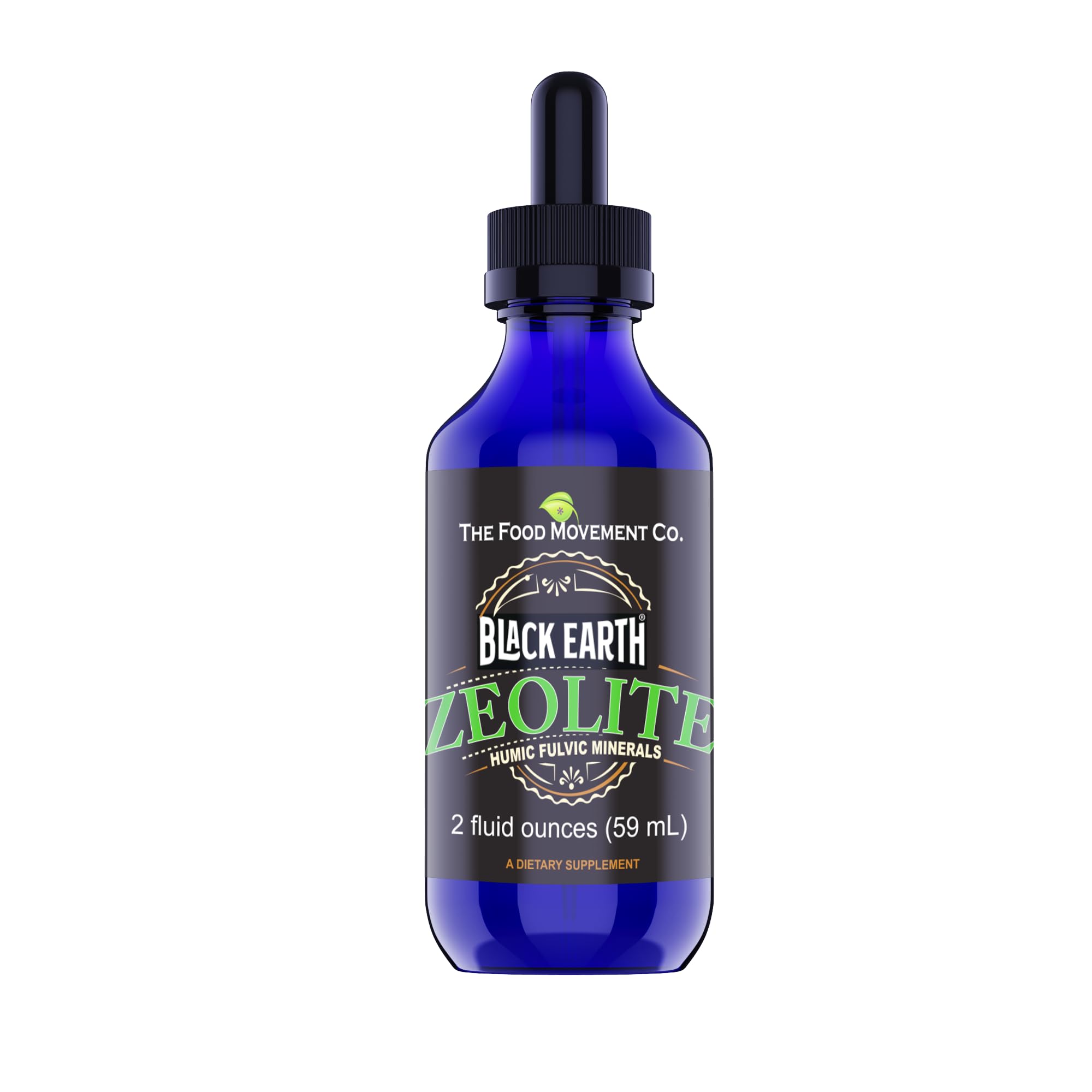 The Food Movement Co Black Earth Zeolite bottle pour for easy daily dosing and gut-friendly routine