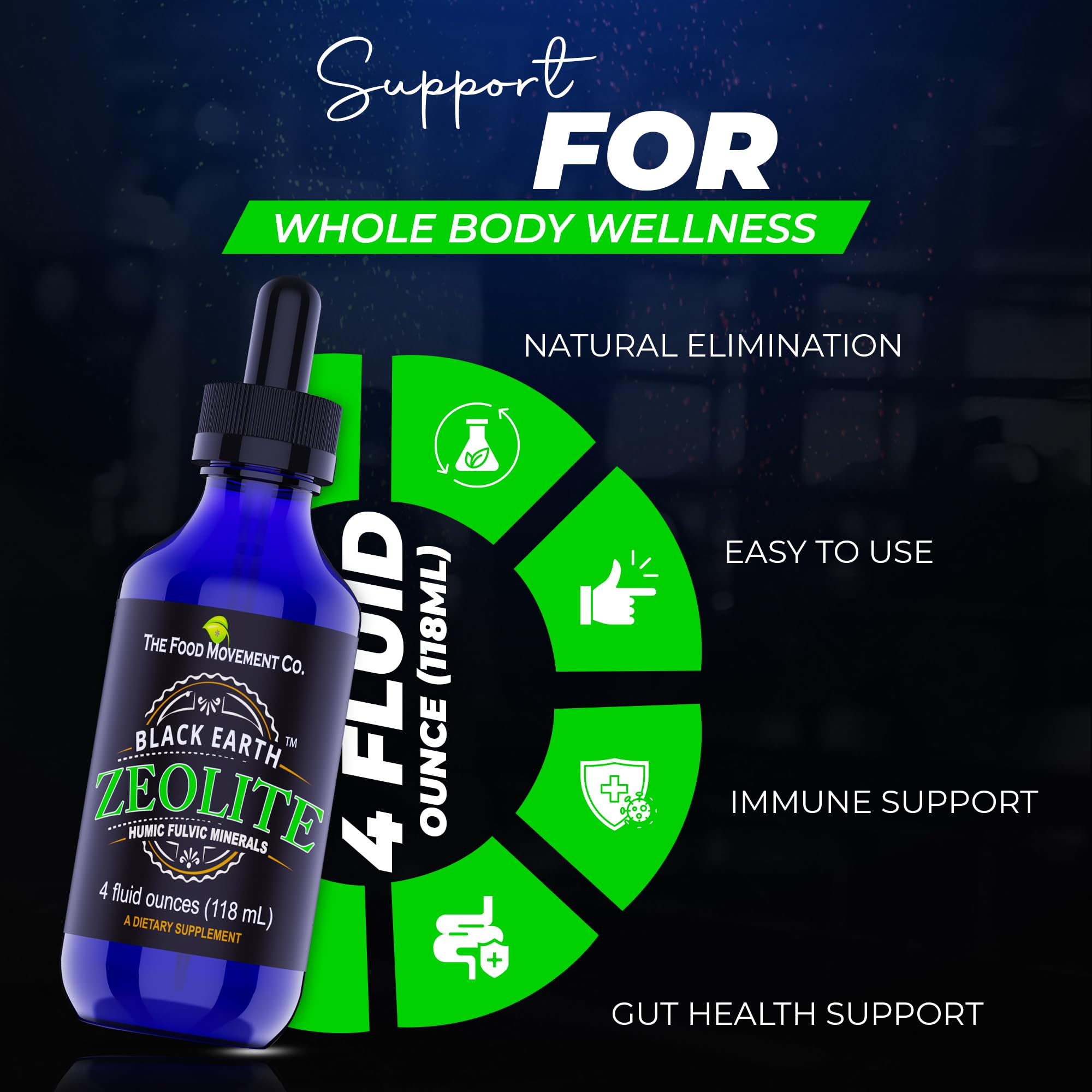 The Food Movement Co. Bottle being poured with zeolite drops for daily use.