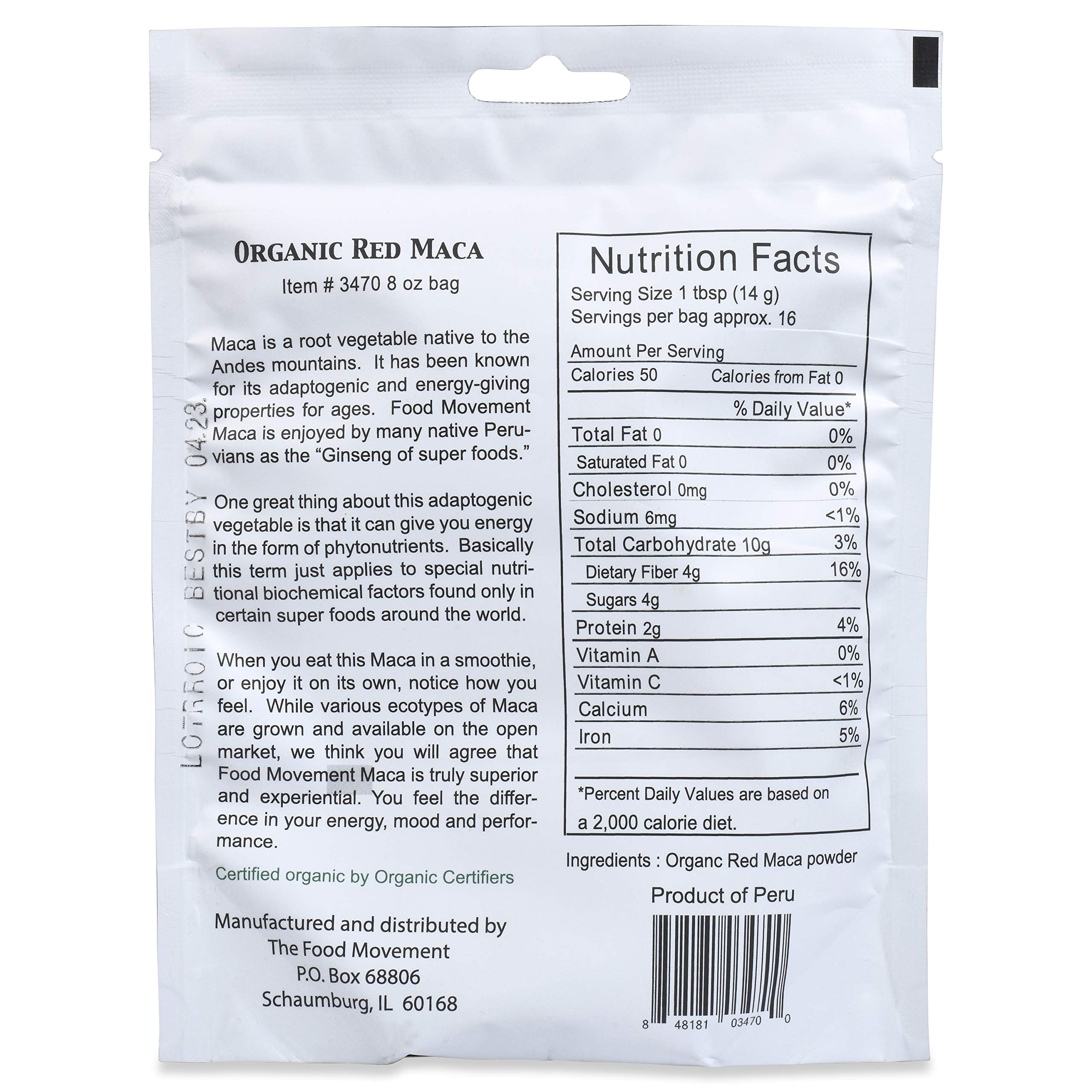 The Food Movement Co Red Maca powder pack from high-altitude Peru.