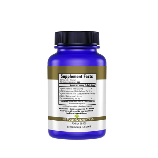 The Food Movement Co Sea Moss Master bottle close-up highlighting purity.