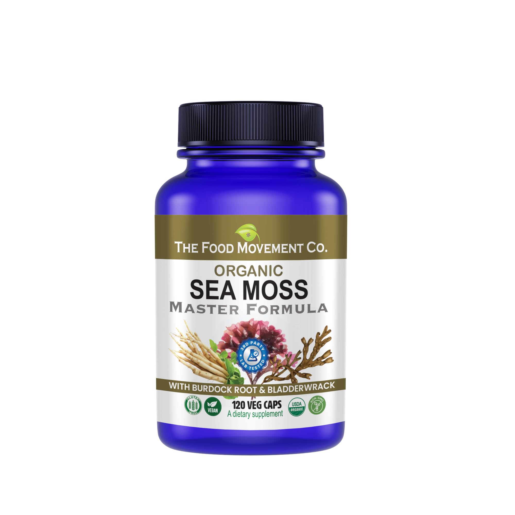 The Food Movement Co Sea Moss Master bottle pouring for daily wellness.