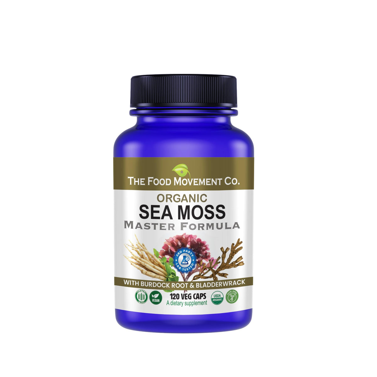 The Food Movement Co Sea Moss Master bottle pouring for daily wellness.
