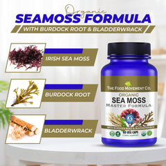 Bladderwrack and burdock blend shown as natural ingredients for gut-supporting nutrition.