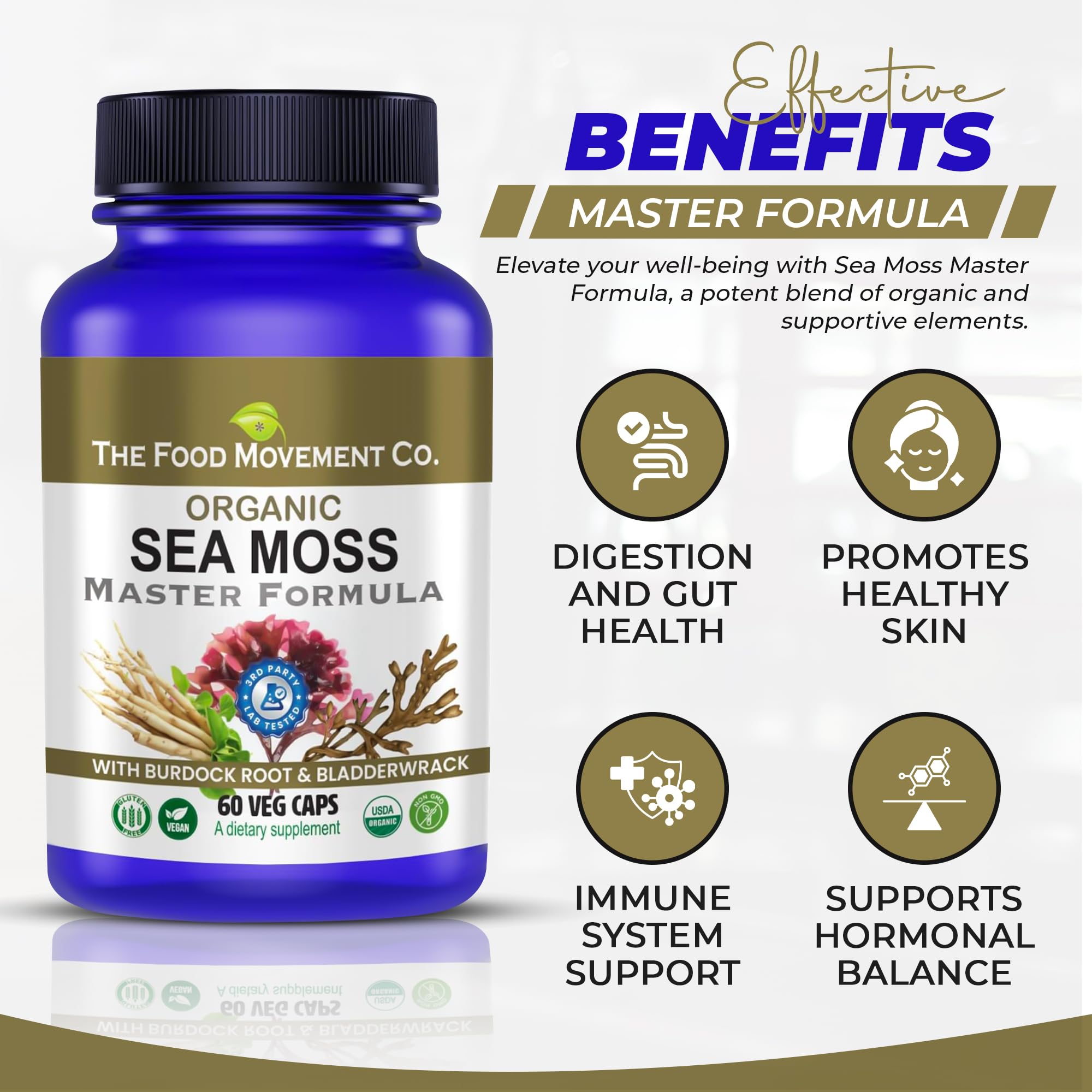 Man taking a Sea Moss Master capsule during morning routine.