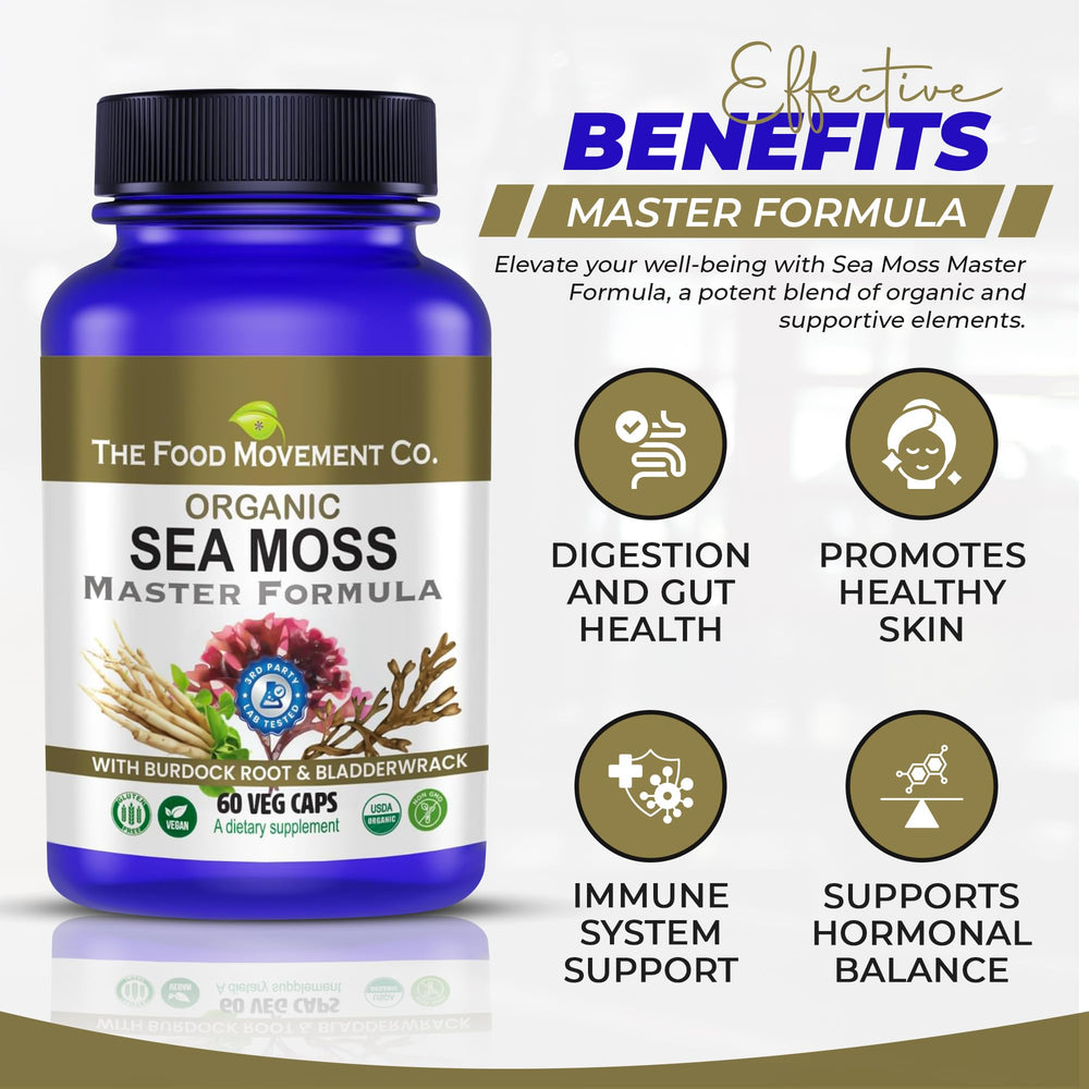 Man taking a Sea Moss Master capsule during morning routine.