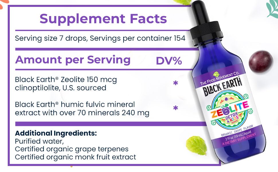 The Food Movement Co Zeolite Detox for Kids pump spray enables easy administration.