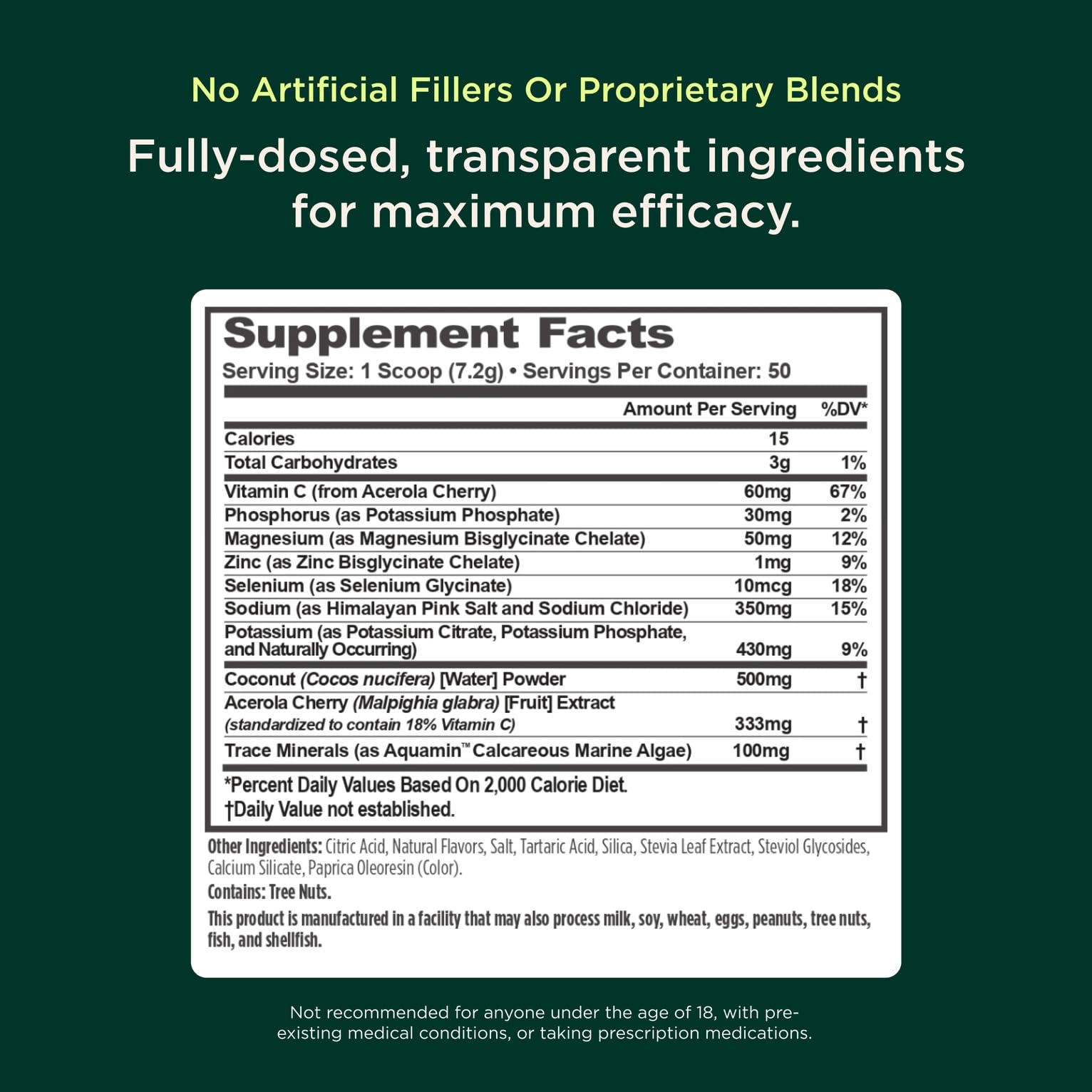 Nutrition panel highlights eight minerals per serving