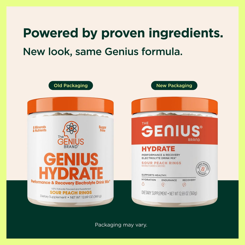 Genius Hydrate Sour Peach Rings flavor tub close-up