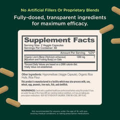 Close-up of label details displaying serving size and NSF-certified production.