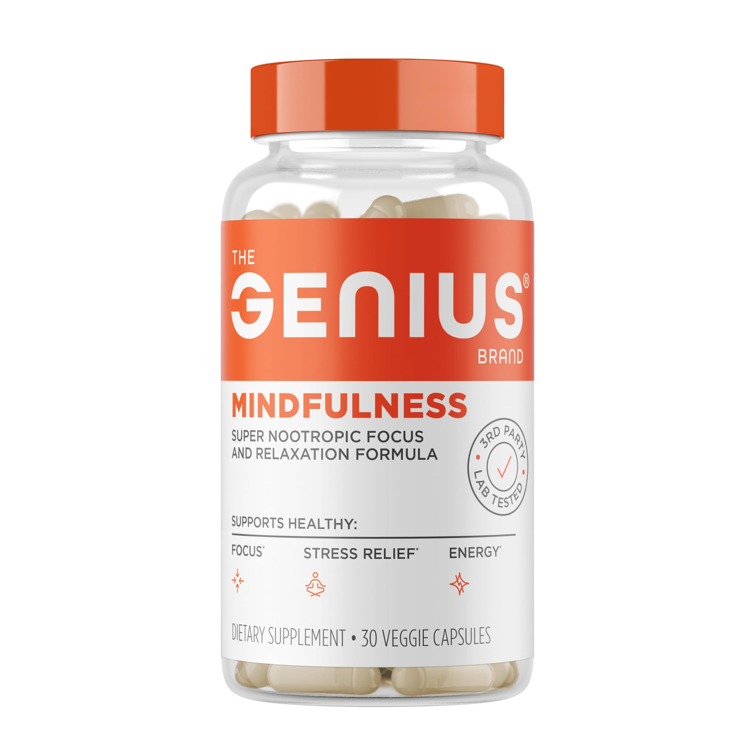 The Genius Brand Genius Mindfulness bottle being poured for convenient daily use.