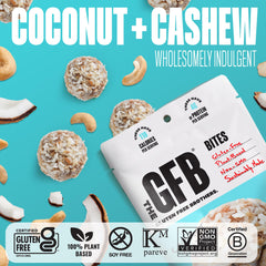 The GFB Coconut Cashew Bites in hand, portable protein snack for on-the-go.