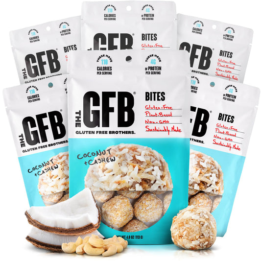 The GFB Coconut Cashew Bites pack front, a tasty gluten-free vegan snack.