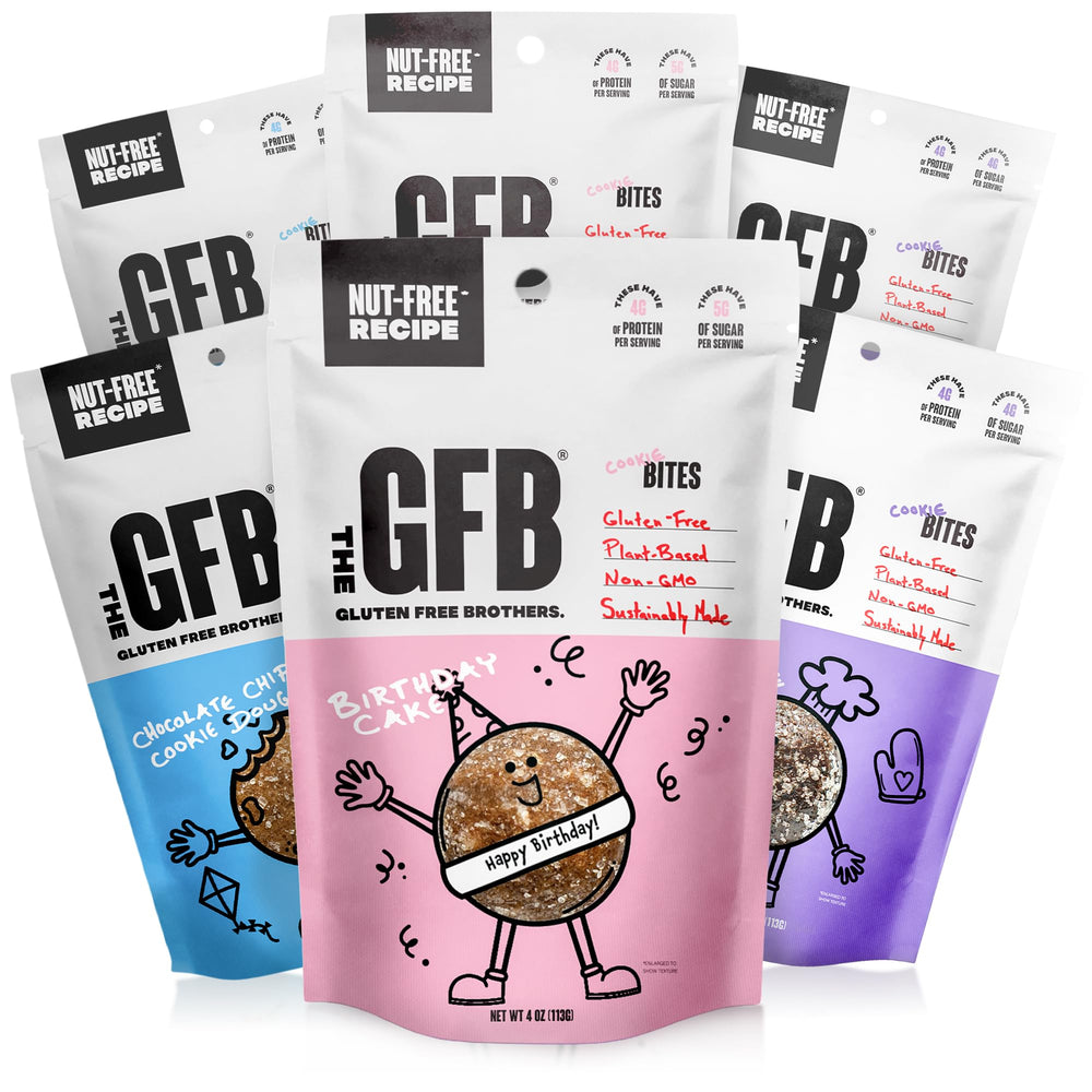The GFB cookie dough bites in a portable 4oz pouch for on-the-go snacking.