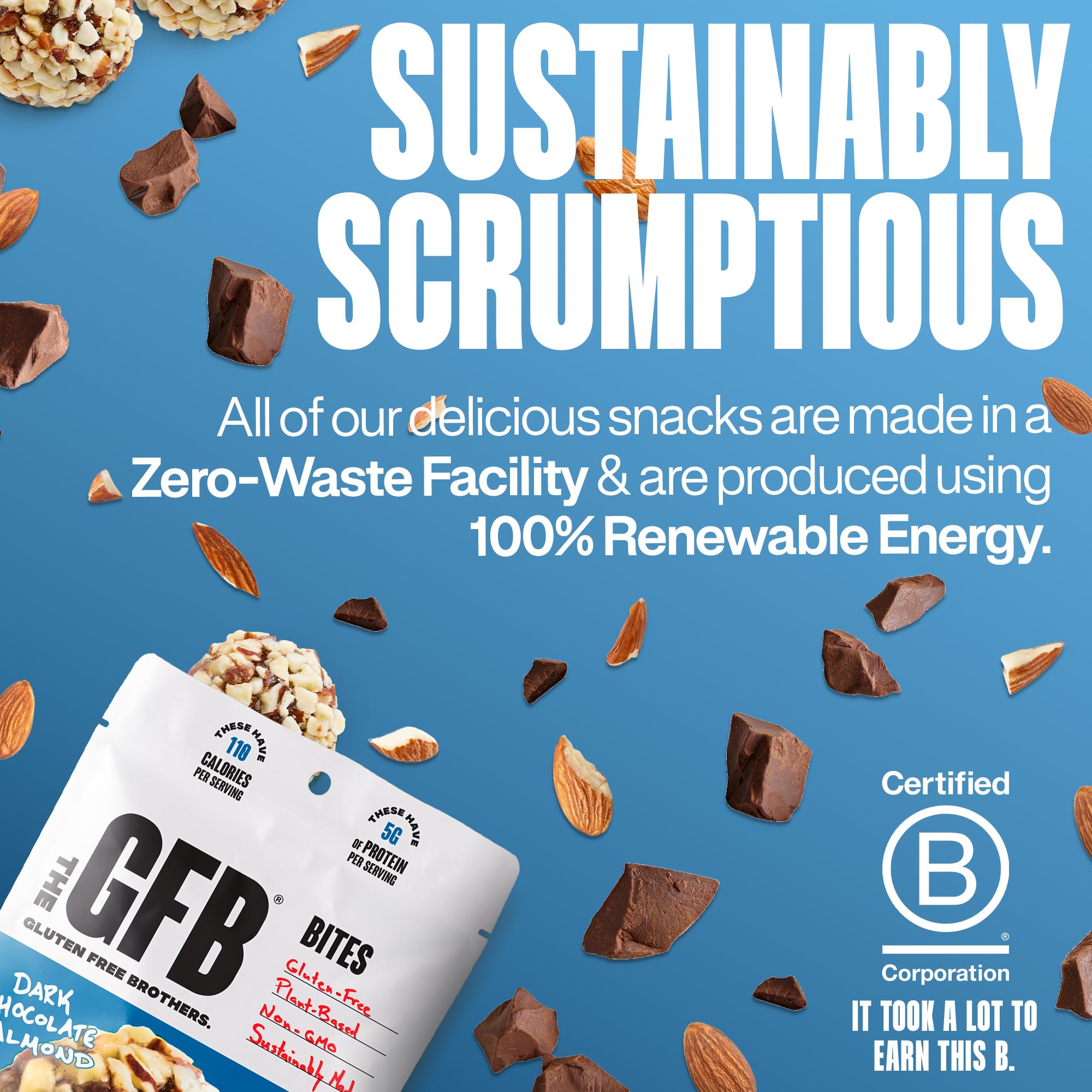 The GFB Dark Chocolate Almond Protein Bites foil wrapper reveals rich aroma