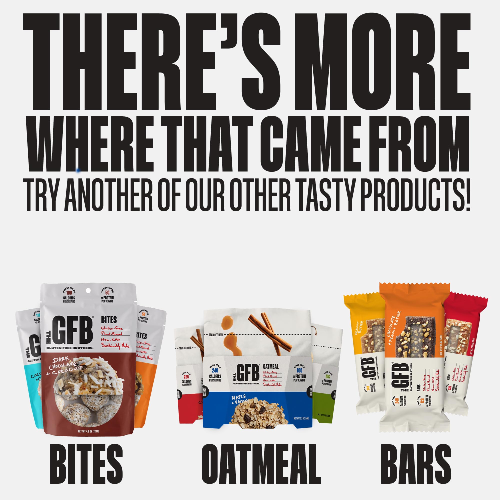 The GFB Dark Chocolate Almond Protein Bites nutritional facts panel shows plant protein