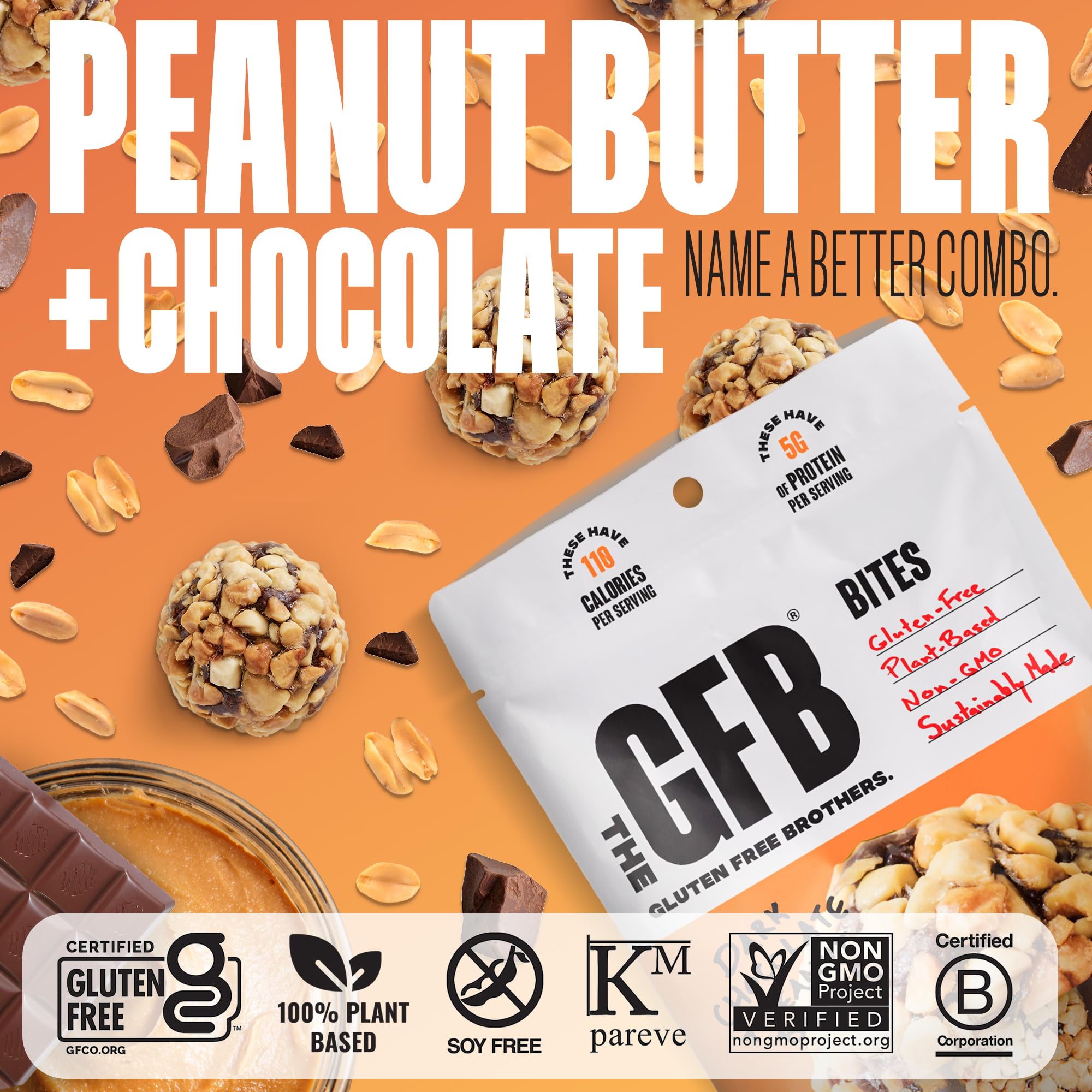 Vegan and non-GMO certifications on The GFB bites container