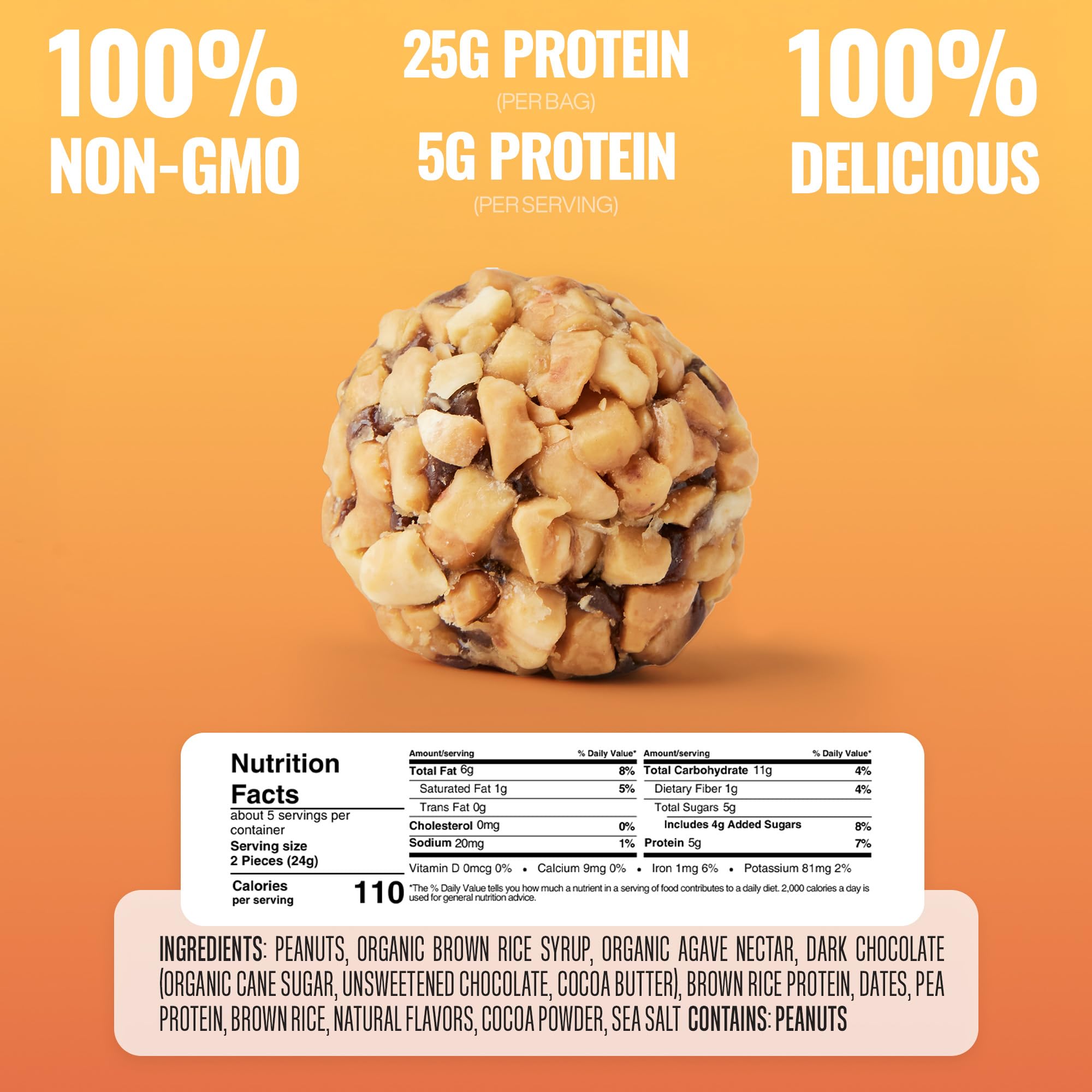 Closeup of The GFB bites with dark chocolate and peanuts, protein-packed treat