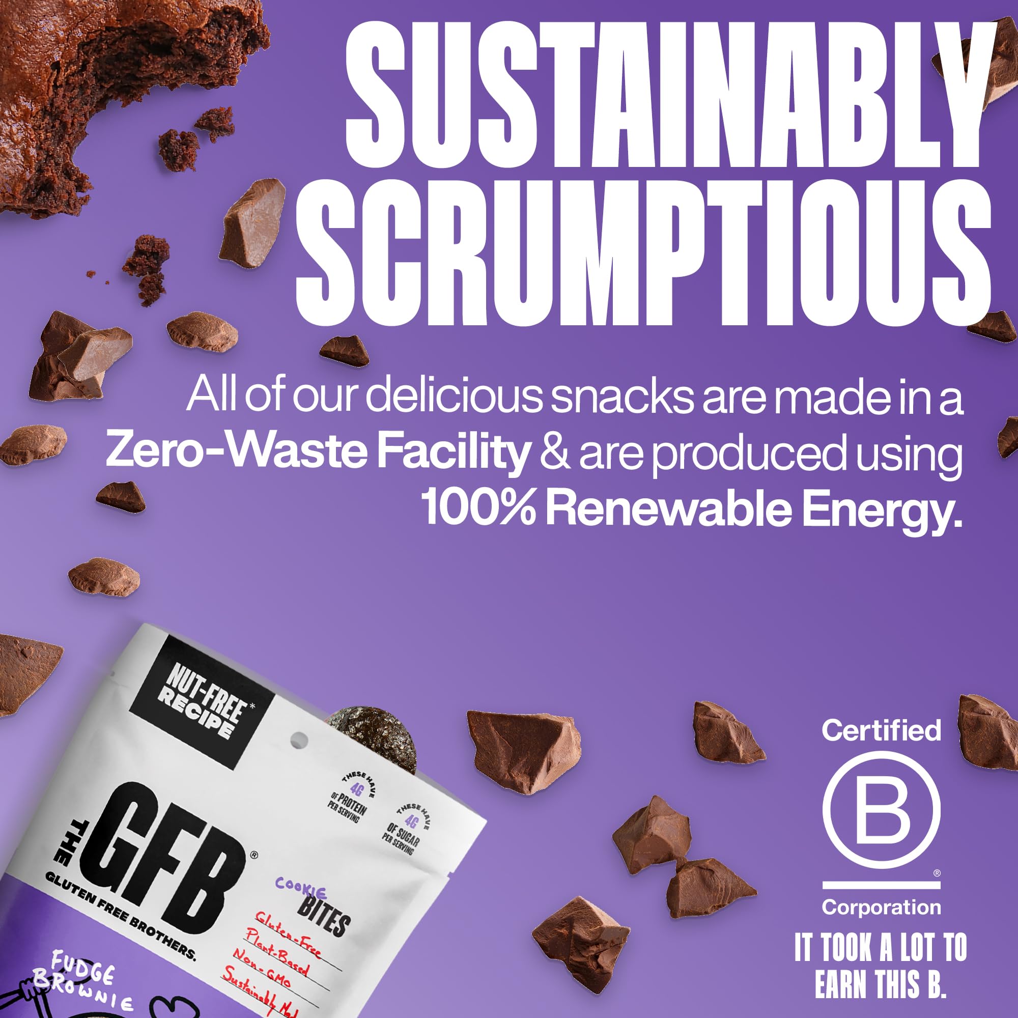 The glossy chocolate coating on the bite signals premium plant-based ingredients.