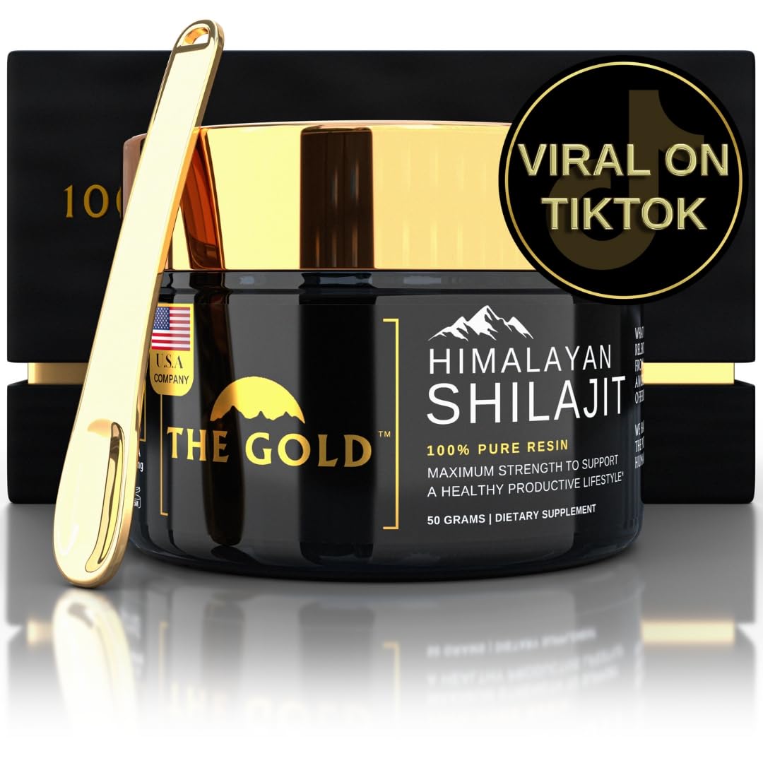 THE GOLD Shilajit Resin bottle pour showing pure Himalayan resin for daily energy