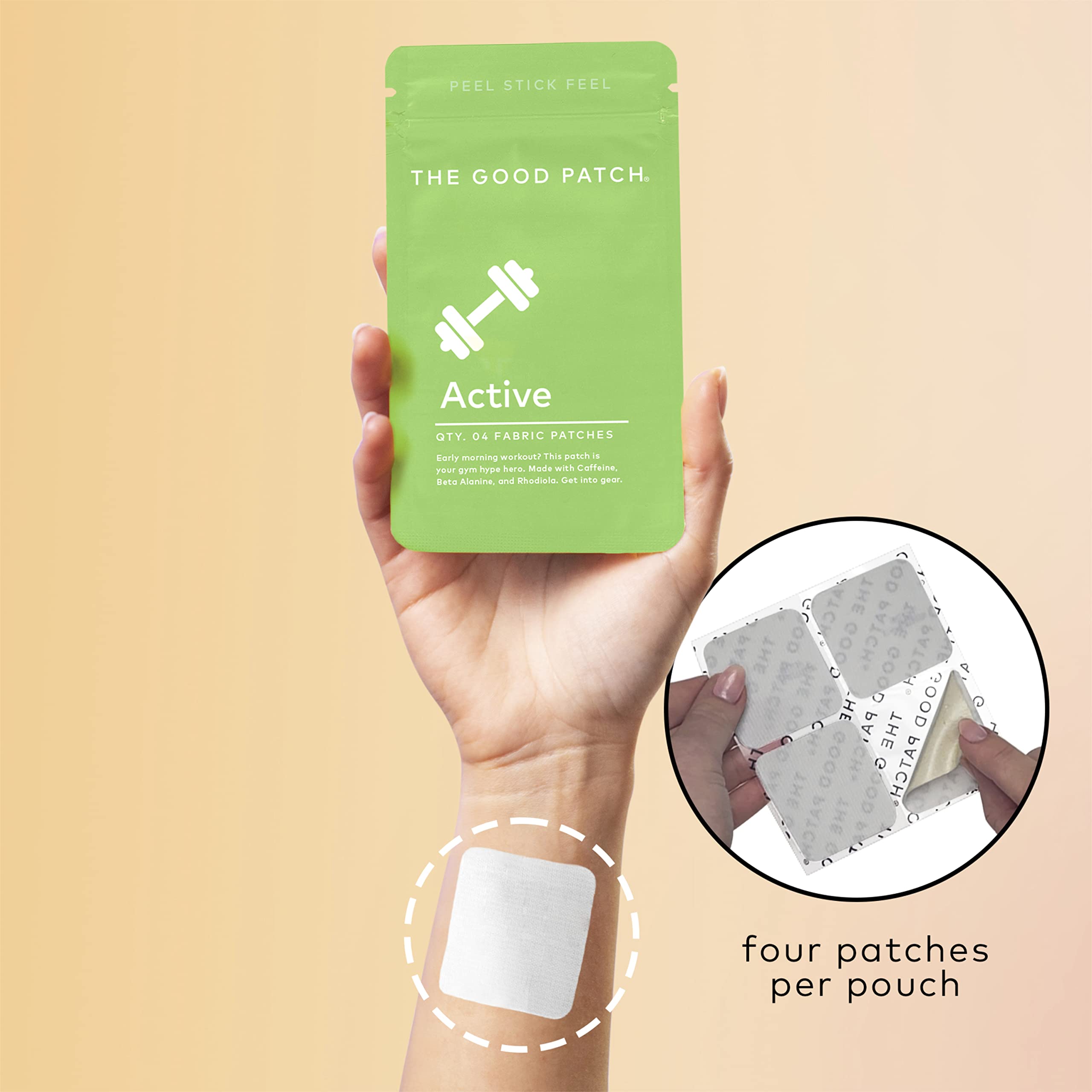 The Good Patch Active Patch close up of ingredients with caffeine and rhodiola