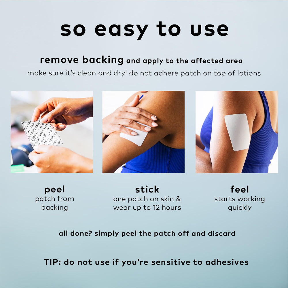 The Good Patch arm-patch applied on arm for targeted discomfort relief.