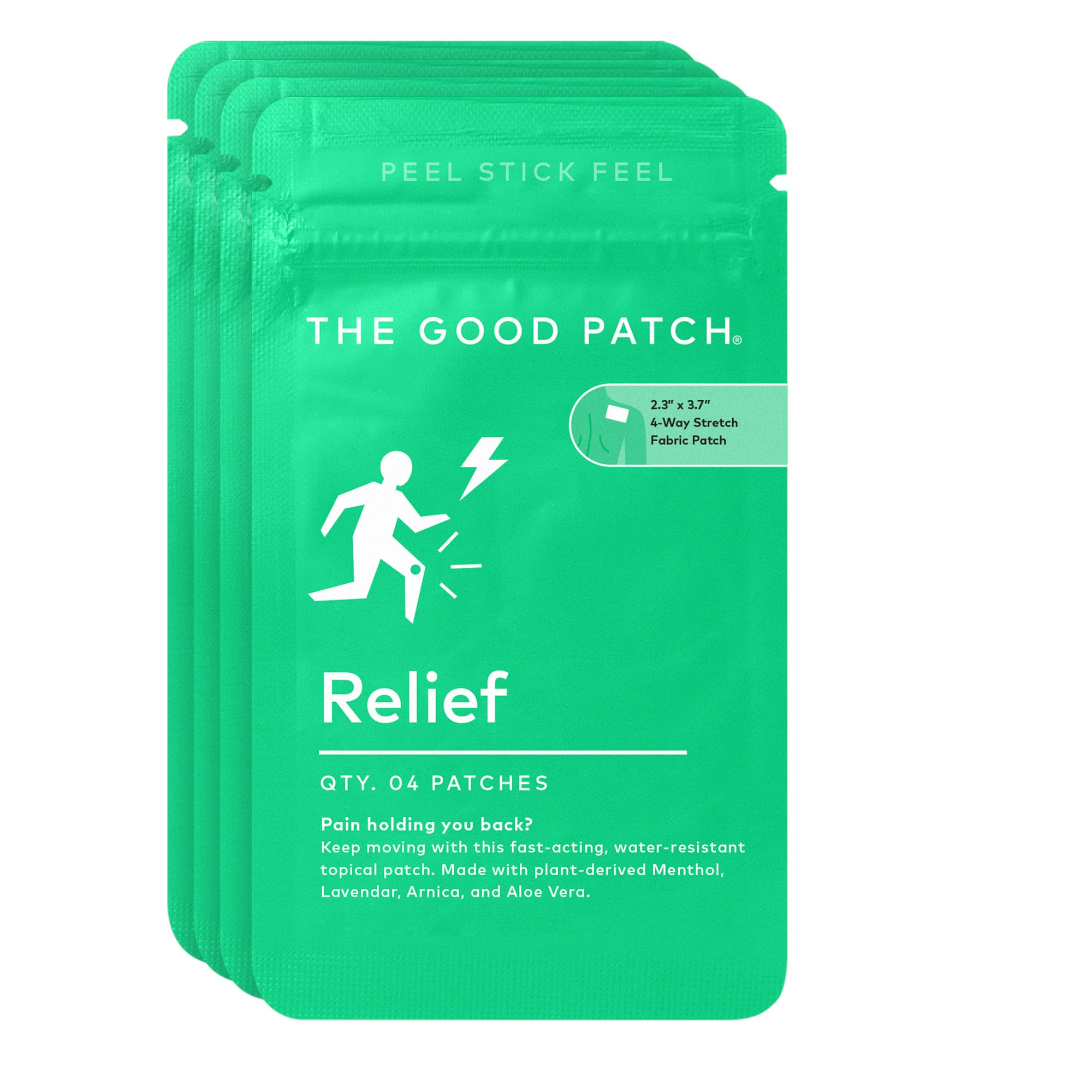 The Good Patch muscle pain relief patches pack ready for on-the-go relief.