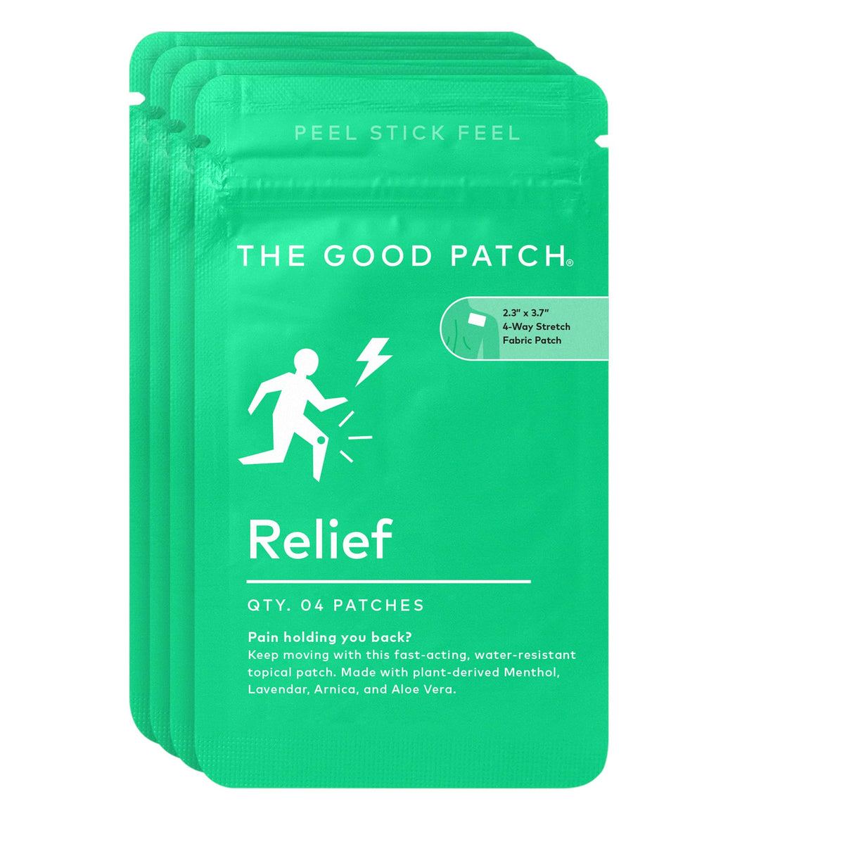 The Good Patch muscle pain relief patches pack ready for on-the-go relief.