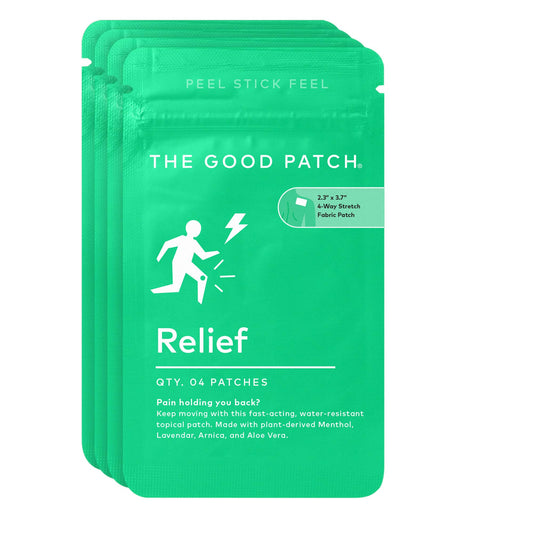 The Good Patch muscle pain relief patches pack ready for on-the-go relief.