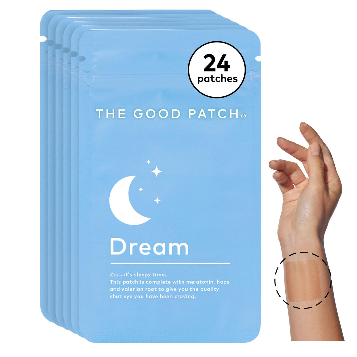 The Good Patch sleep packaging, plant-powered formula for night-time calm.