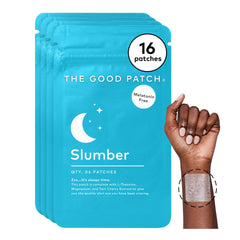 The Good Patch Slumber Patch on arm for a calming pre-bed routine.