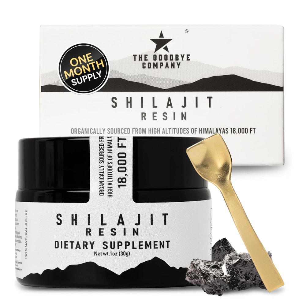The Goodbye Company Pure Shilajit Resin bottle shown for daily vitality