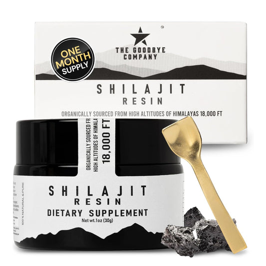 The Goodbye Company Pure Shilajit Resin bottle shown for daily vitality