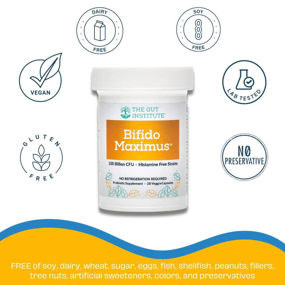 The Gut Institute Bifido Maximus box open with 28 capsules for daily use
