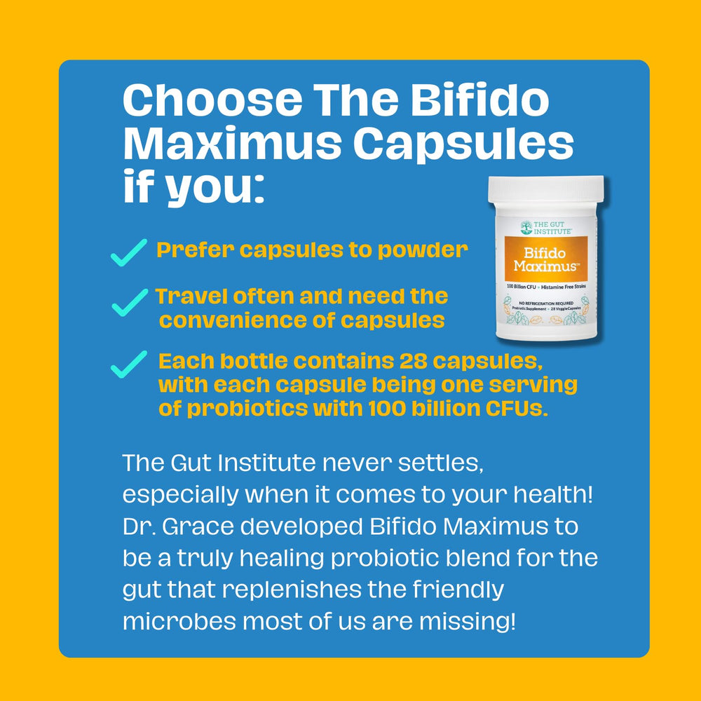 The Gut Institute Bifido Maximus ingredients list emphasizes clean formulation