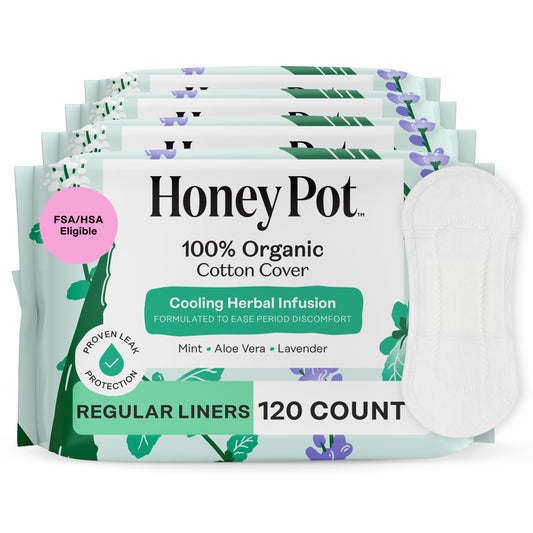 The Honey Pot Herbal Panty Liners 120-count pack for light days and daily comfort.