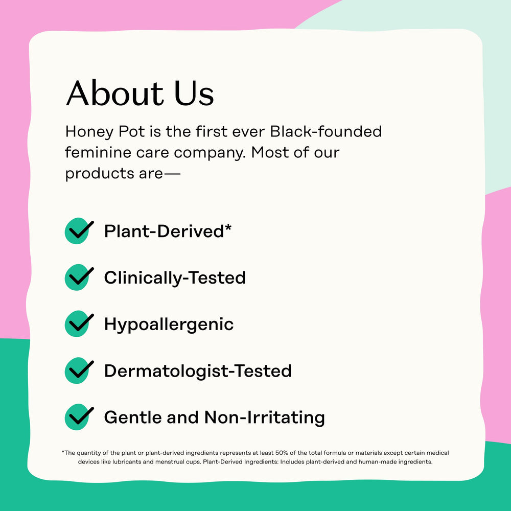 Clinically and dermatologically tested packaging for The Honey Pot liners.