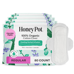 The Honey Pot Company 80ct herbal pads with wings for regular flow.