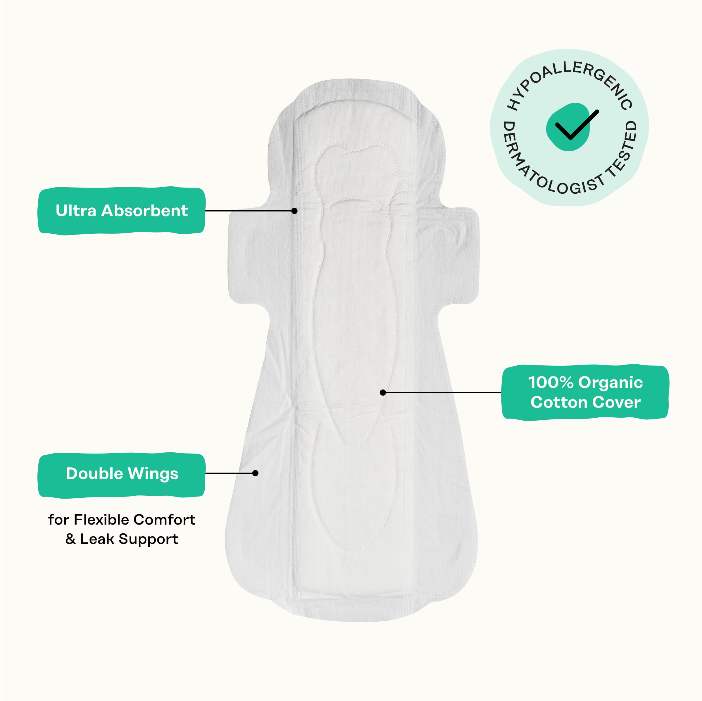 Absorbent wood pulp core in The Honey Pot Company pad for heavy flows.