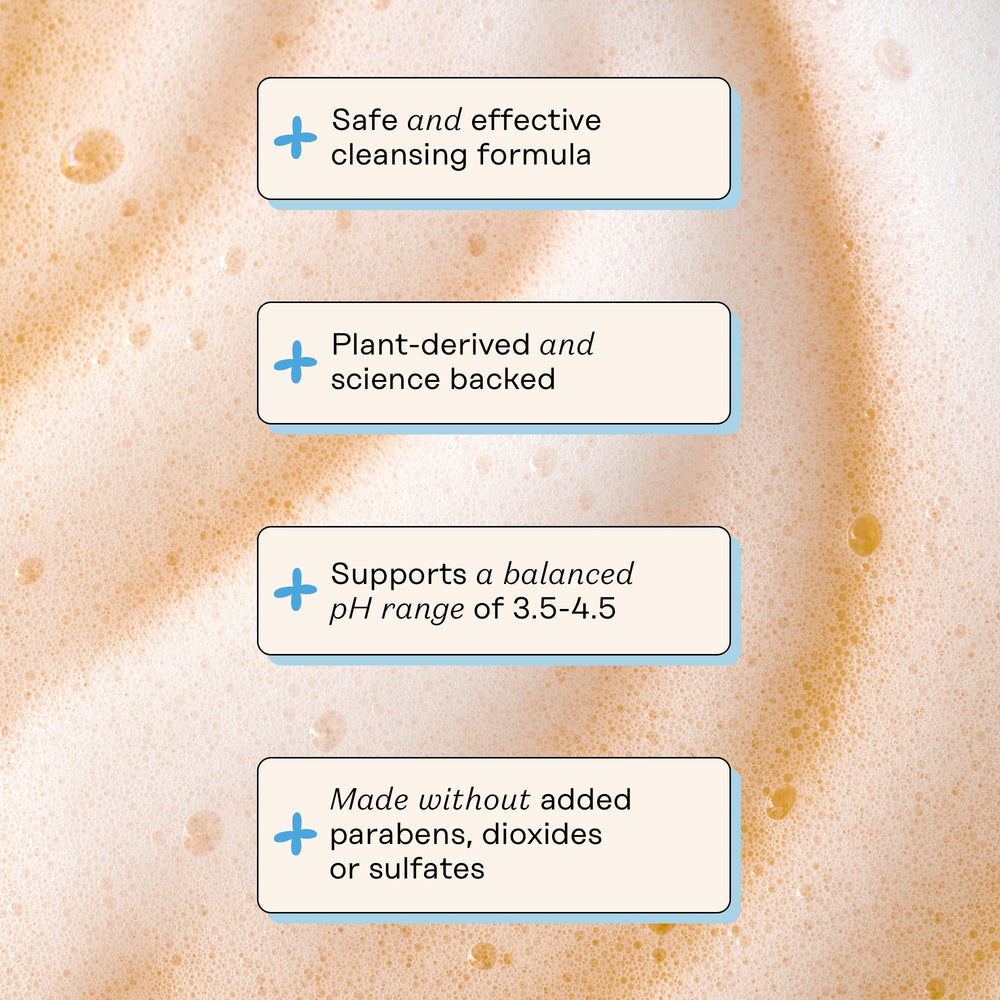 Close-up of The Honey Pot feminine wash foam, demonstrating a gentle cleansing lather.