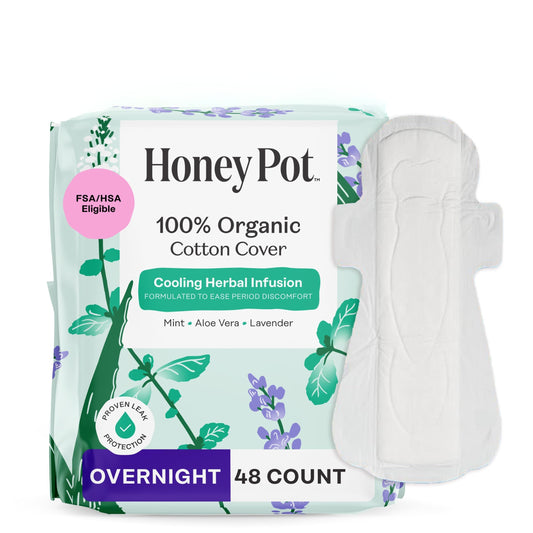 The Honey Pot Company overnight pad with wings for secure night protection.